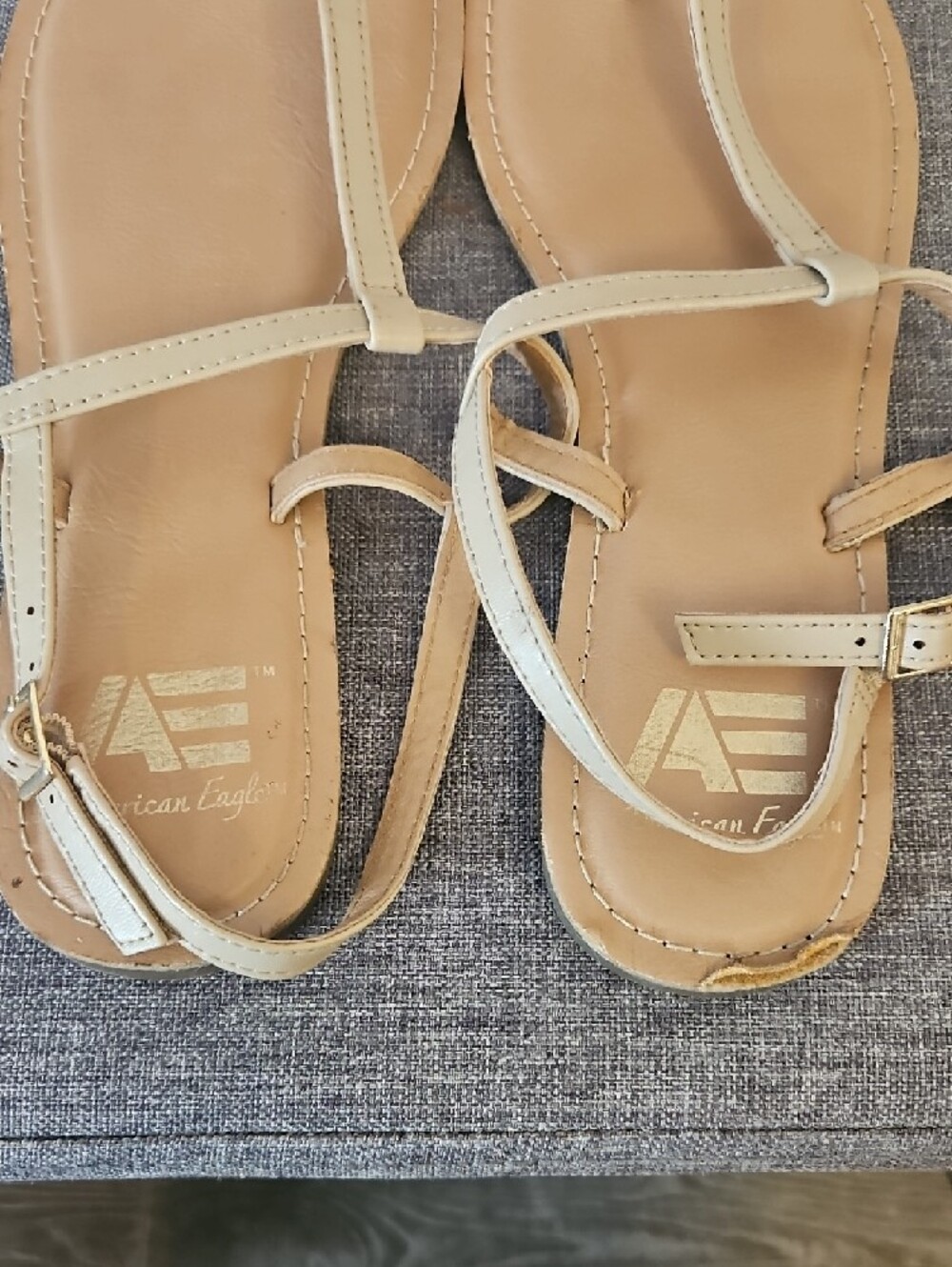 American Eagle Outfitters Tan T-Strap Leather Sandals - Picture 3 of 3